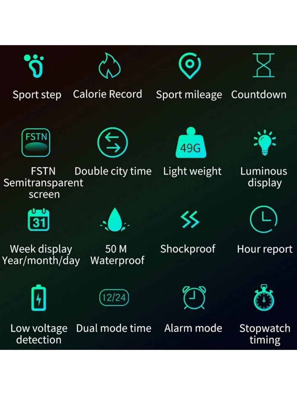 Men's Green Analog Quartz Sport Waterproof Pedometer Alarm LED Digital Watch